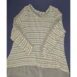 Dress Barn Long Sleeve Top Size 3X Gray/ White (A59)